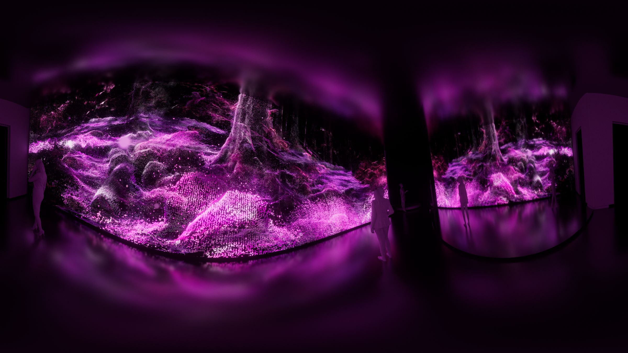 360° previz of the corridor with the magenta forest floor