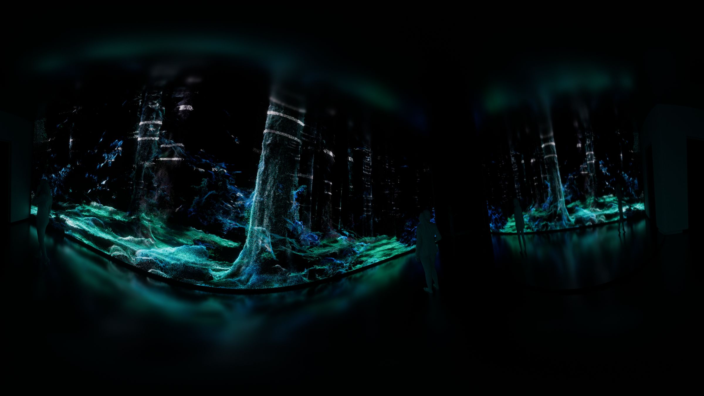 360° previz of the corridor with the teal forest
